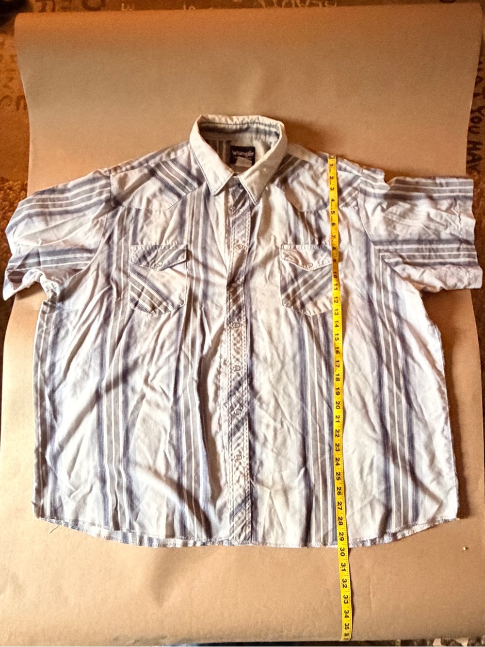 Wrangler Light Blue and White Striped Short-Sleeve Button-Down Shirt 3xl